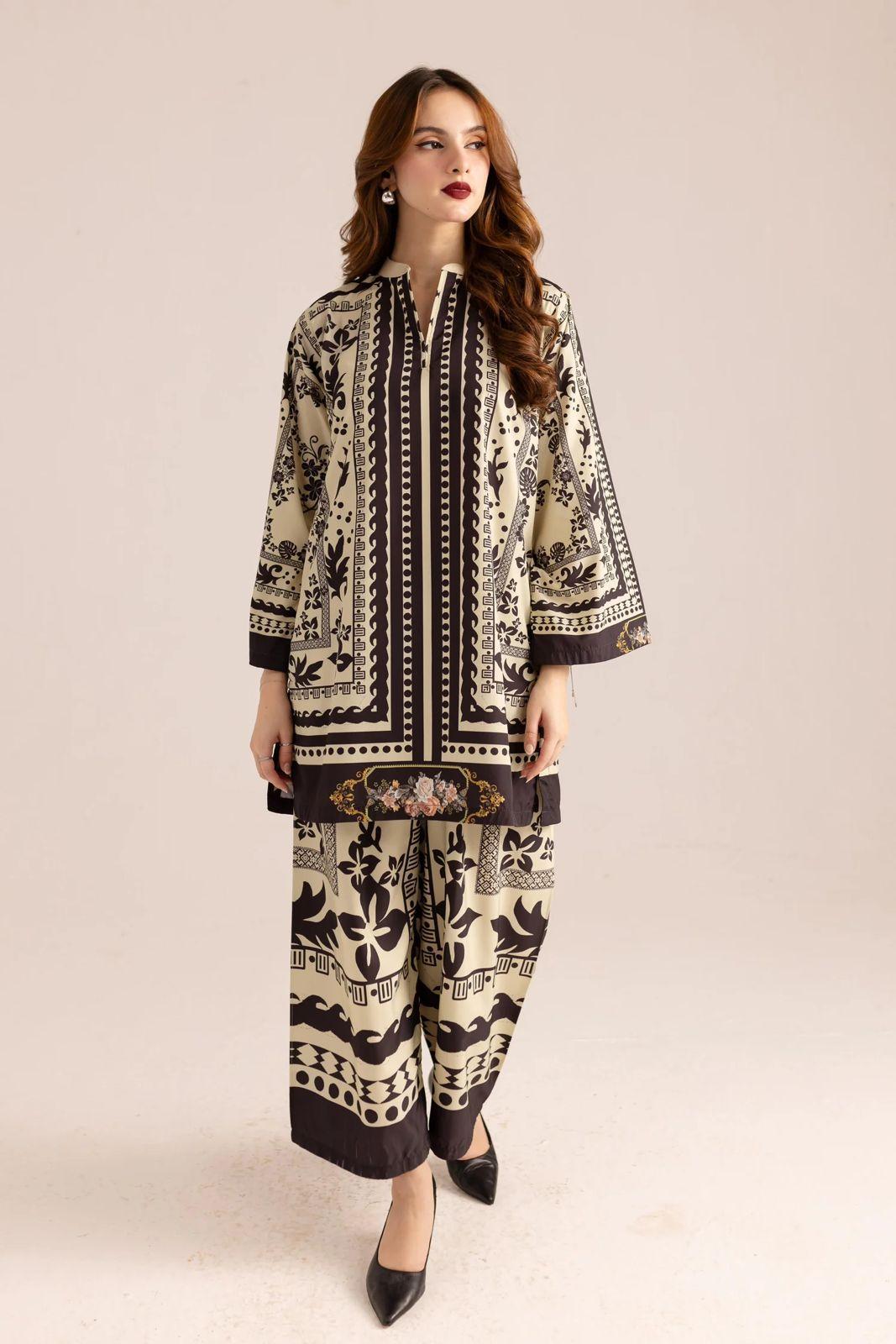 Stylish printed shirt and trouser set 2 pcs women's stitched outfits