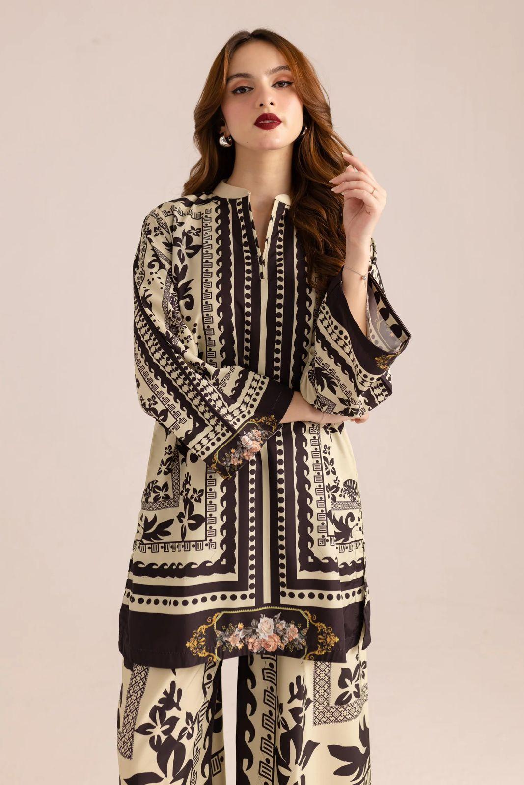 Stylish printed shirt and trouser set 2 pcs women's stitched outfits