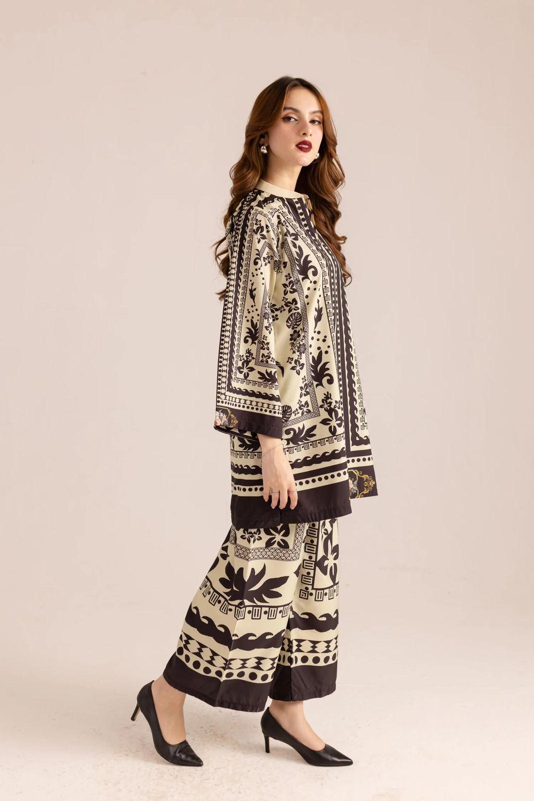 Stylish printed shirt and trouser set 2 pcs women's stitched outfits