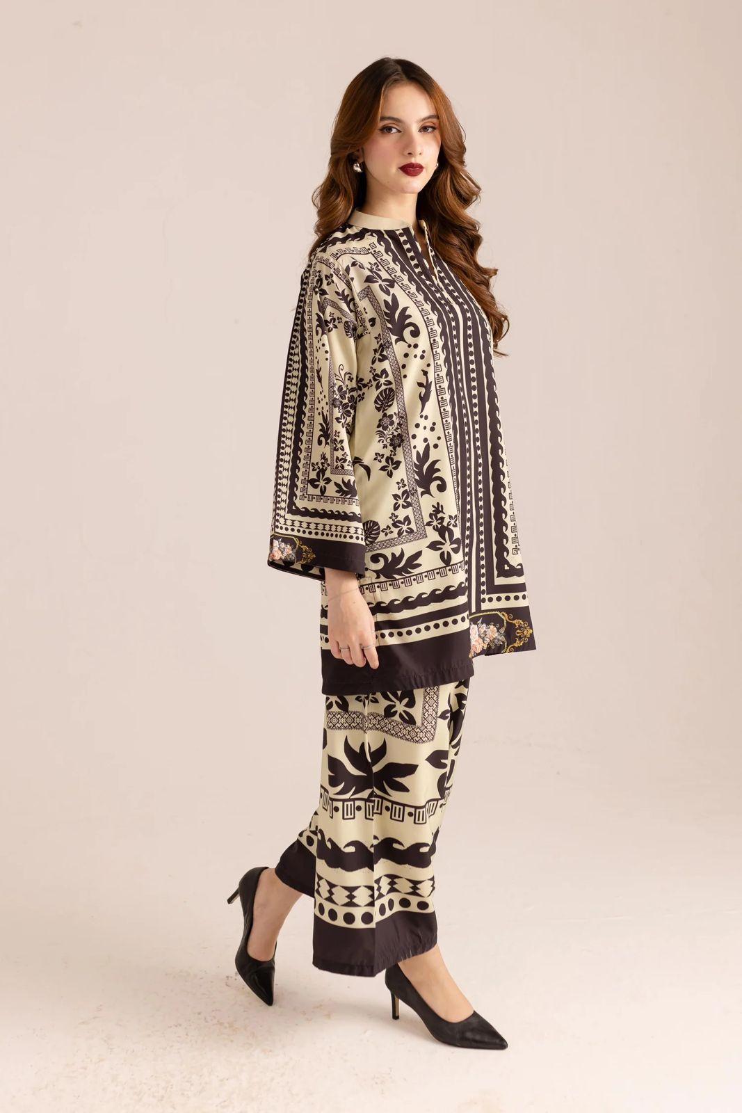 Stylish printed shirt and trouser set 2 pcs women's stitched outfits